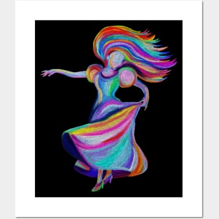 Flamenco Dress Twirling Rainbow Woman Posters and Art